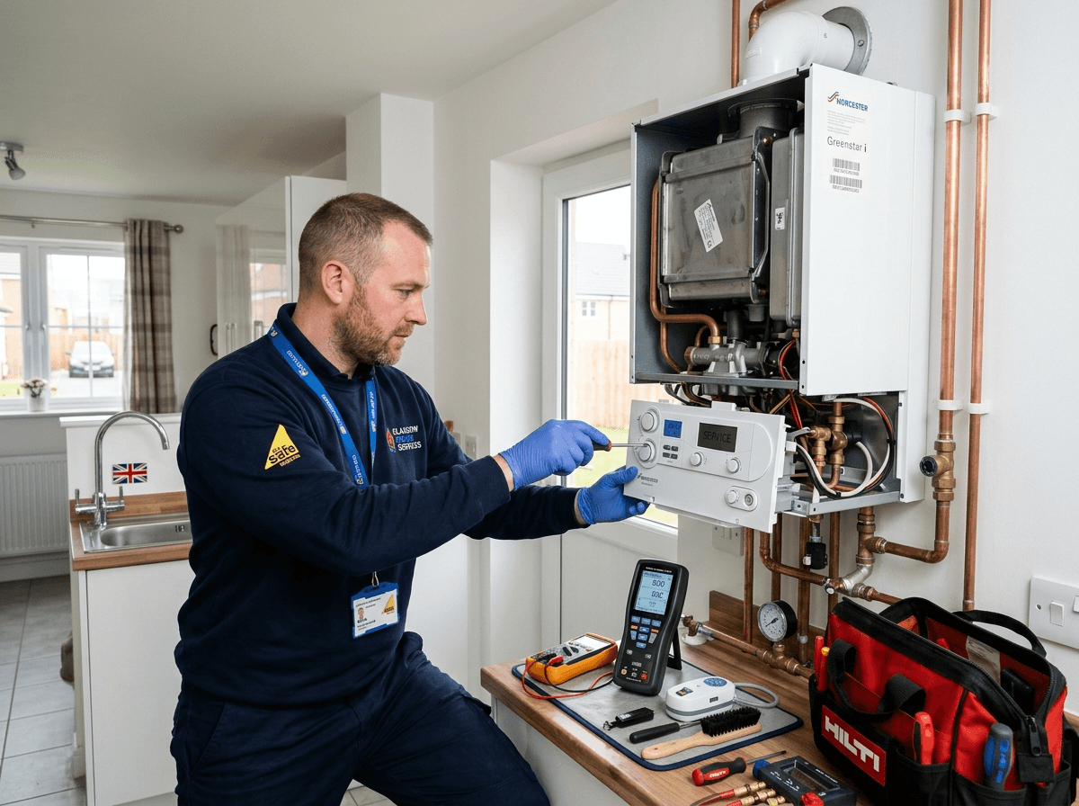Engineer working on a boiler installation