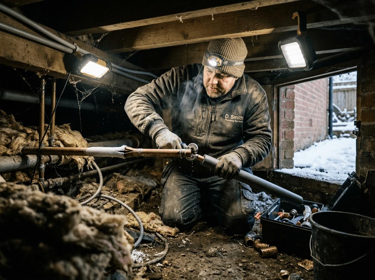 Plumbing and heating engineer at work